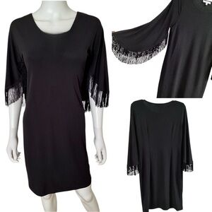 Spense Black Fringe Dress Long Sleeve Scoop Neck Pullover Size 8
